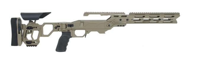 Cadex Lite Strike Chassis (for Remington 700) Short Action, Skeleton Buttstock, 20 MOA, sleeve DSSF 3.055 Tan. MPN STKLT-REM-RH-SA-TAN