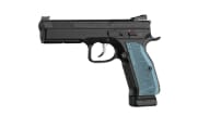 CZ-USA Shadow 2 Optics-Ready 9mm 19rd Blk Handgun w/Polycoat Steel, FO Front/Blk Serrated Height Adj Only Rear, Blue Alum Grips 91251