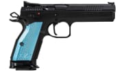 CZ-USA TS 2 9mm 20rd Blk Handgun w/Polycoat Steel, FO Front/Fixed Rear, Blue Alum Grips 91220